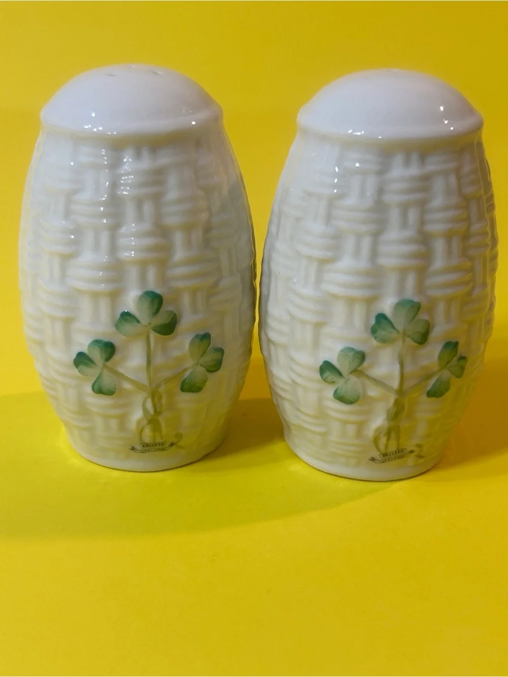 Belleek Shamrock Salt & Pepper Shaker Collector's Set 4 Pieces